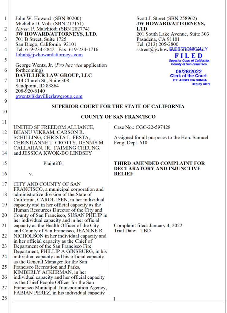 USFA vs. CCSF - Third Amended Complaint